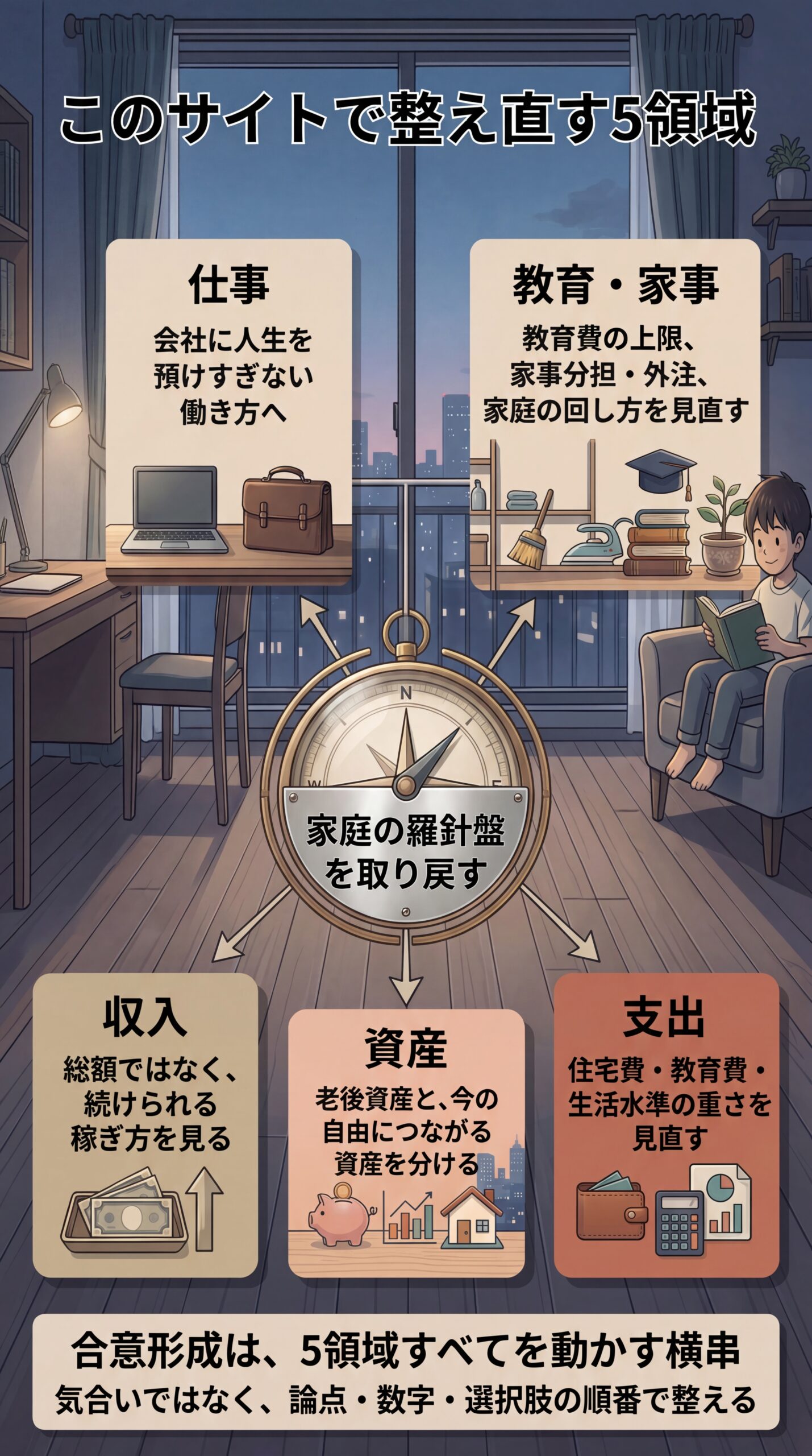 このサイトで整え直す5つの領域と、横串の合意形成